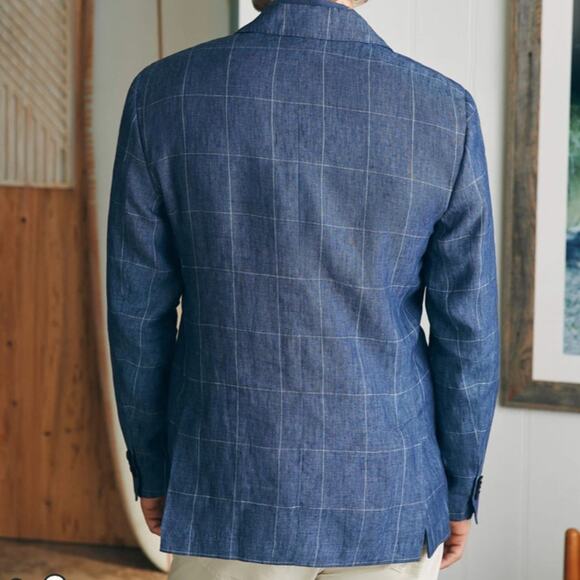 Faherty Men’s Sz 42 Reserve Linen Windowpane Blazer in Blue Steel Plaid New NWT - Picture 10 of 10